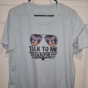 Light Blue Graphic Tee with Sunglasses Print